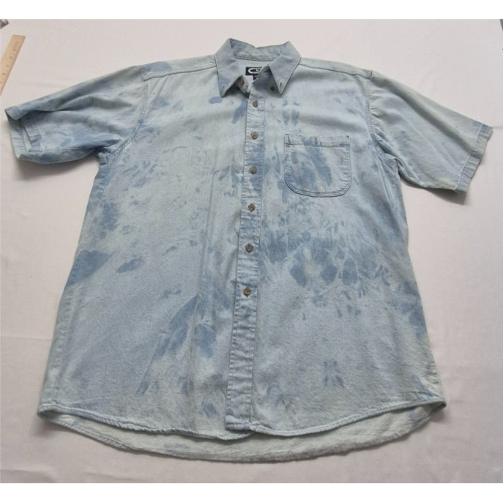 VTG Three Rivers men's blue splatter print‎ short sleeve button up XL USA Cotton
